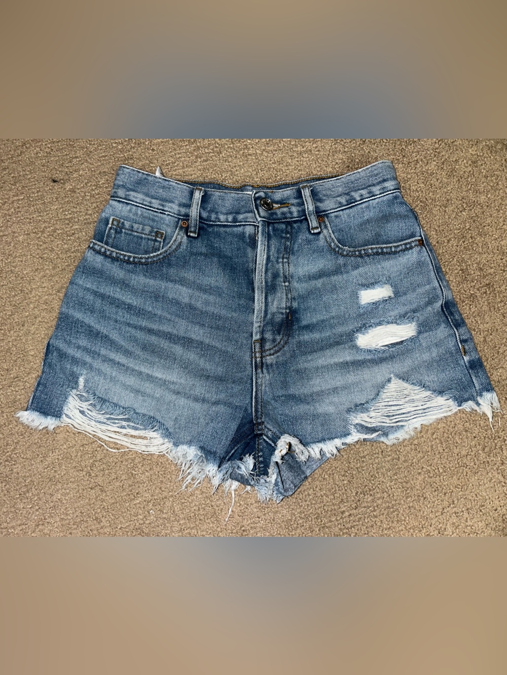 PacSun Light Blue Distressed High-Rise Denim Shorts